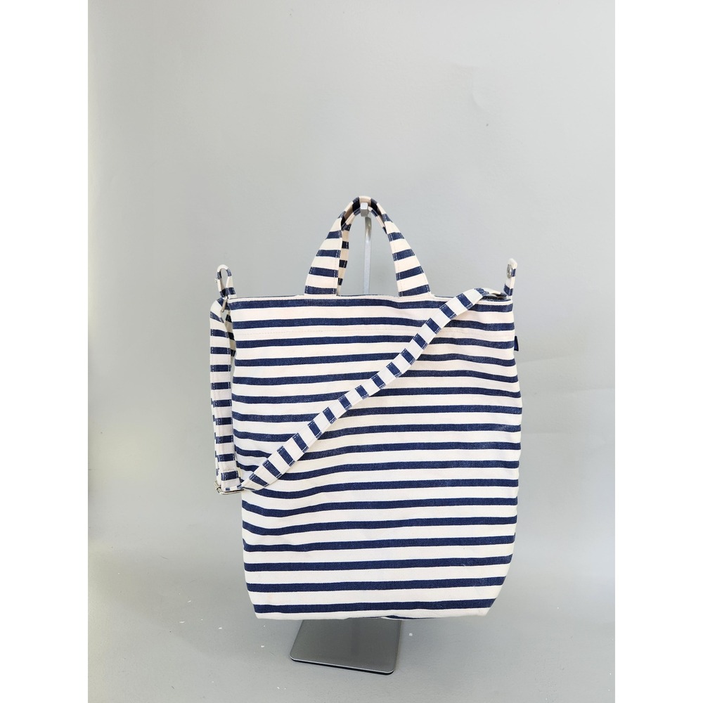 Baggu Duck Bag Women OS Navy Cream Striped Recycled Cotton Canvas Tote Nautical